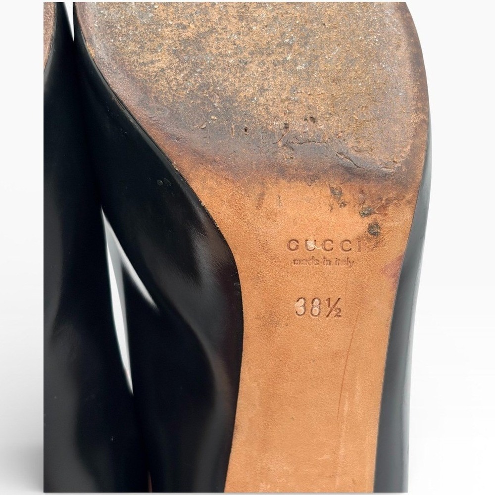 Gucci‎ Interlocking GG Logo Sz 38.5 Classic Black Patent Leather Stiletto Heels - Picture 7 of 9
